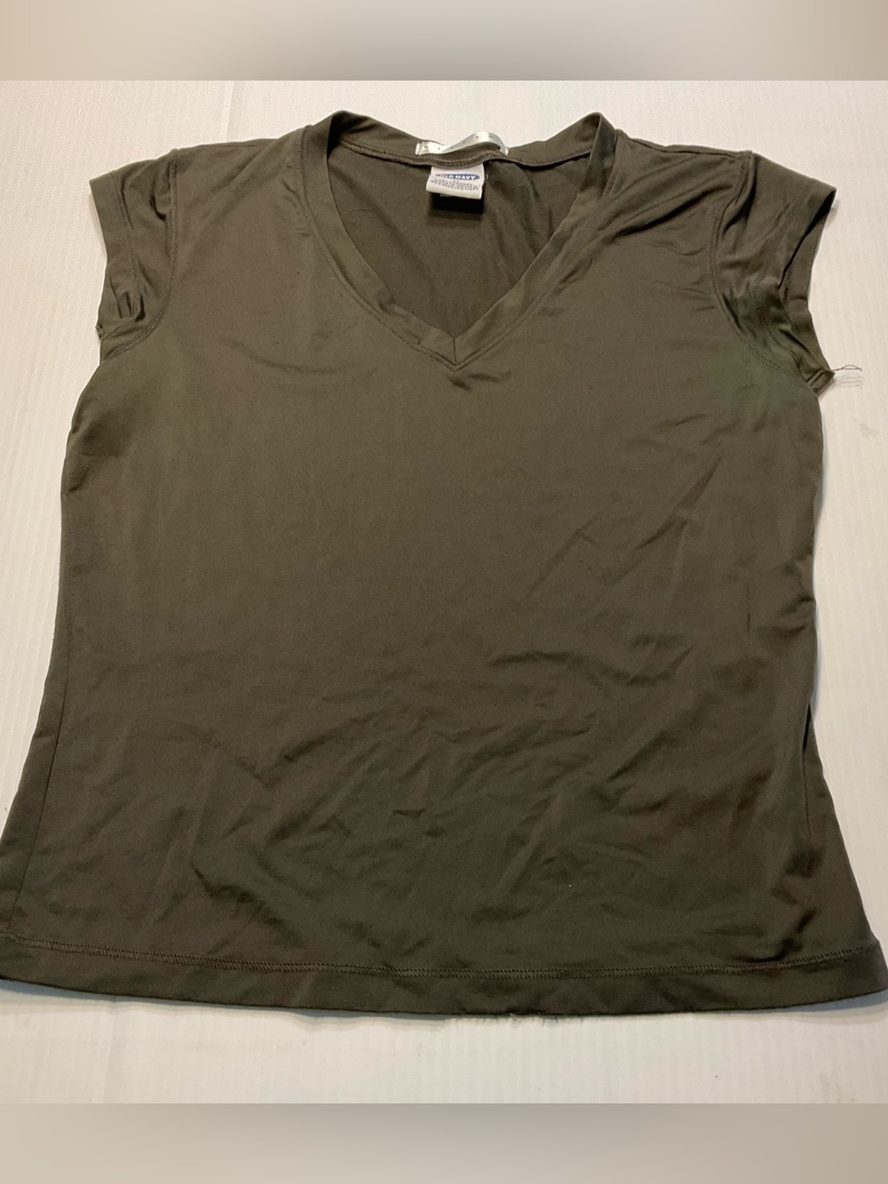 Old Navy Women's Stretch Cap Sleeve T Shirt Sz M Olive Green/Brown Y2K